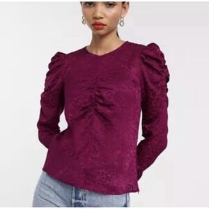 Paris‎ Atelier & Other Stories Fuschia Leopard Burnout Blouse Puff Sleeve Sz 10